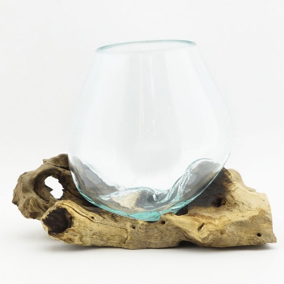 Terrario de cristal fundido sobre base de madera 10cm