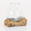 Terrario de cristal fundido sobre base de madera 8cm