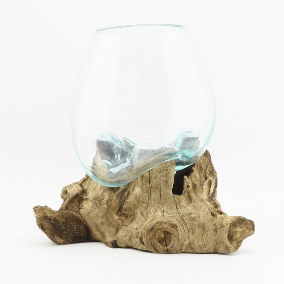 Terrario de cristal fundido sobre base de madera 8cm
