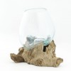 Terrario de cristal fundido sobre base de madera 8cm