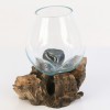 Terrario de cristal fundido sobre base de madera 15 cm