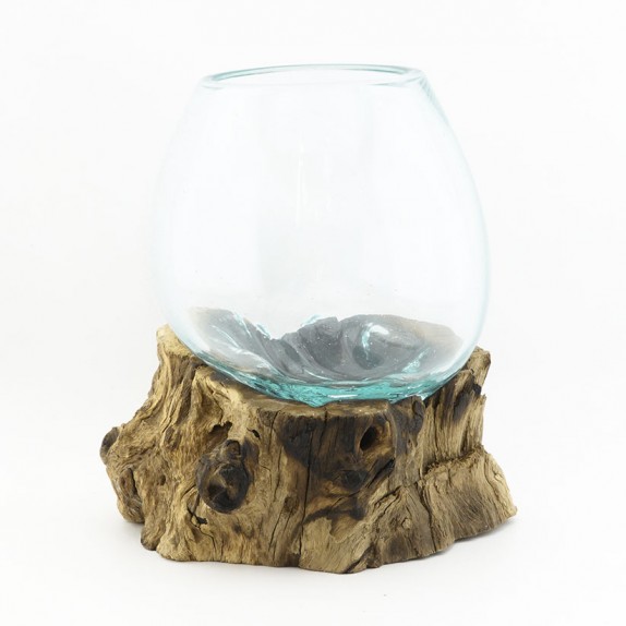 Terrario de cristal fundido sobre base de madera 15 cm